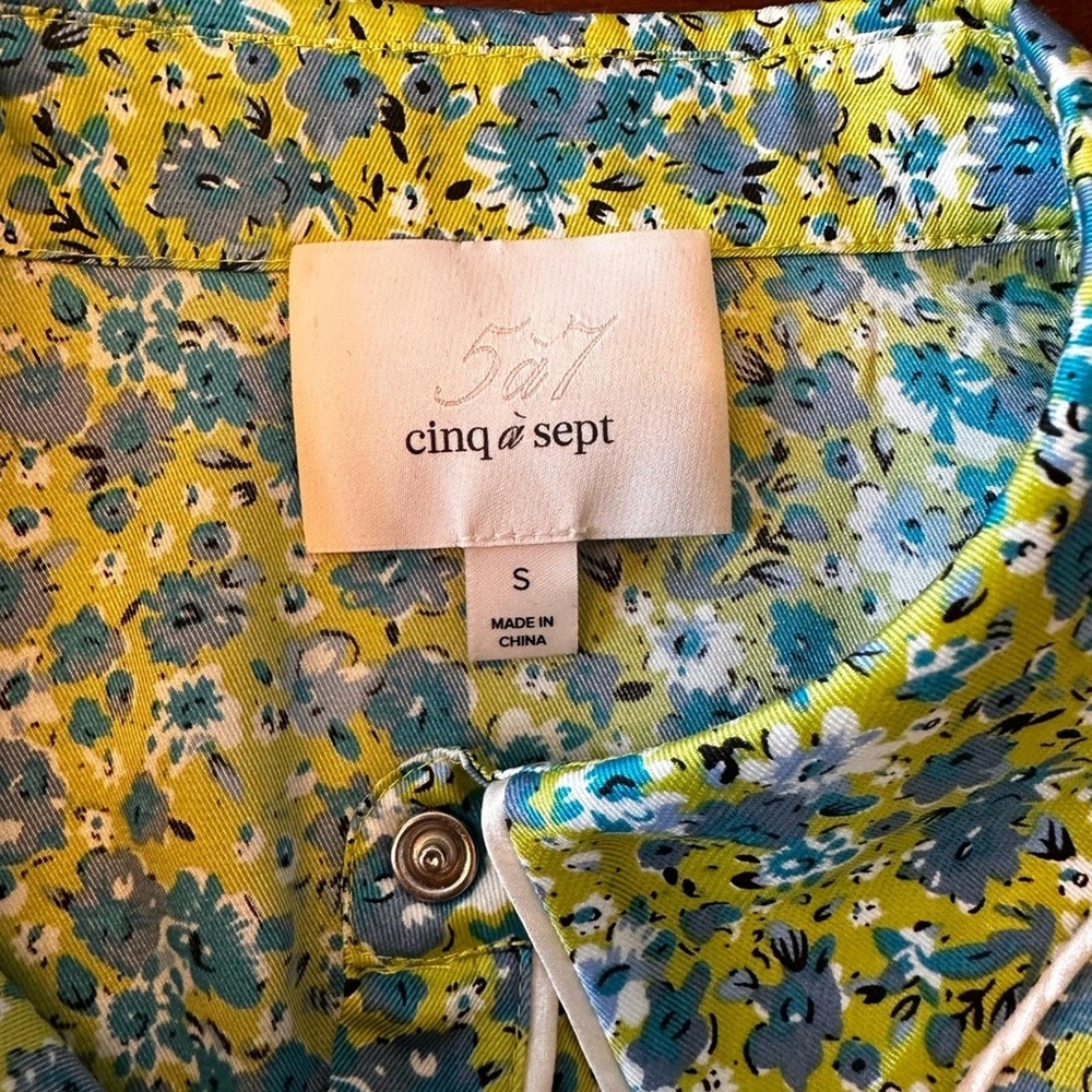 Cinq‎ a Sept Size Small the Leon Silk Green Sequin Pearl snap Button Down Blouse - Picture 7 of 11